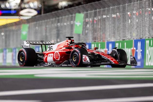 LAS VEGAS, NV - NOVEMBER 17: Ferrari driver Charles Leclerc (16) of Monaco drives during qualifying at the F1 Las Vegas Grand Prix on Thursday, November 17, 2023 on the Las Vegas Street Circuit in Las Vegas, NV. (Photo by Bob Kupbens Icon Sportswire) AUTO: NOV 17 F1 Las Vegas Grand Prix EDITORIAL USE ONLY Icon231118160