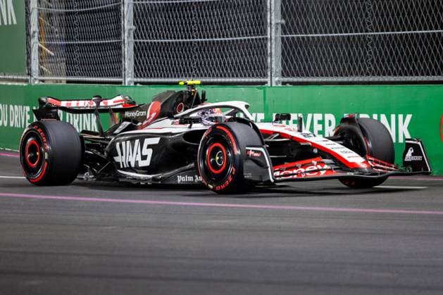 LAS VEGAS, NV - NOVEMBER 17: Haas F1 Team driver Nico Hulkenberg (27) of Germany drives during qualifying at the F1 Las Vegas Grand Prix on Thursday, November 17, 2023 on the Las Vegas Street Circuit in Las Vegas, NV. (Photo by Bob Kupbens Icon Sportswire) AUTO: NOV 17 F1 Las Vegas Grand Prix EDITORIAL USE ONLY Icon231118177