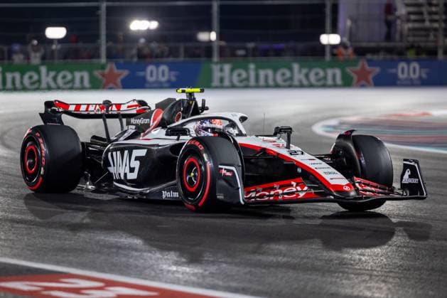 LAS VEGAS, NV - NOVEMBER 17: Haas F1 Team driver Nico Hulkenberg (27) of Germany drives during qualifying at the F1 Las Vegas Grand Prix on Thursday, November 17, 2023 on the Las Vegas Street Circuit in Las Vegas, NV. (Photo by Bob Kupbens Icon Sportswire) AUTO: NOV 17 F1 Las Vegas Grand Prix EDITORIAL USE ONLY Icon231118181