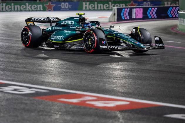 LAS VEGAS, NV - NOVEMBER 17: Aston Martin Racing driver Fernando Alonso (14) of Spain drives during qualifying at the F1 Las Vegas Grand Prix on Thursday, November 17, 2023 on the Las Vegas Street Circuit in Las Vegas, NV. (Photo by Bob Kupbens Icon Sportswire) AUTO: NOV 17 F1 Las Vegas Grand Prix EDITORIAL USE ONLY Icon231118188