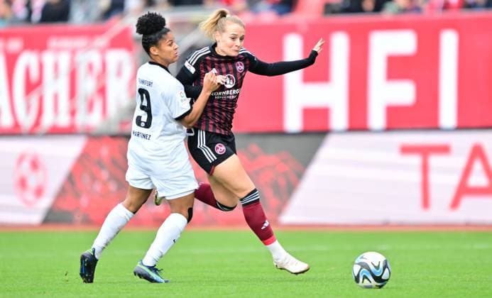 18 11 2023 Soccer Season 2023 2024 1 Women Soccer Bundesliga 08 Matchday 1 FC Nuremberg FCN Club Eintracht Frankfurt Sportfoto Zink xwoxzix Shekiera Martinez 9, Eintracht Frankfurt Kerstin Bogenschütz Bogenschuetz 8, 1 FC Nuremberg FCN