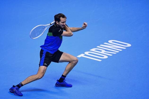 Foto Marco Alpozzi LaPresse 18 Novembre 2023 Torino - Italia - - Tennis Nitto ATP, Tennis Herren Finals - Jannik SINNER (ITA) vs Daniil MEDVEDEV (RUS) Nella foto: Daniil Medvedev (Russia) November 18, 2023 Turin - Italy - Sport - Tennis Nitto ATP Finals - Jannik SINNER (ITA) vs Daniil MEDVEDEV (RUS) In the pic: Daniil Medvedev (Russia)  Copyright: xMarcoxAlpozzi LaPressex