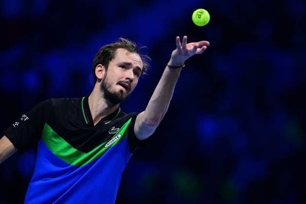 Foto Marco Alpozzi LaPresse 18 Novembre 2023 Torino - Italia - - Tennis Nitto ATP, Tennis Herren Finals - Jannik SINNER (ITA) vs Daniil MEDVEDEV (RUS) Nella foto: Daniil Medvedev (Russia) November 18, 2023 Turin - Italy - Sport - Tennis Nitto ATP Finals - Jannik SINNER (ITA) vs Daniil MEDVEDEV (RUS) In the pic: Daniil Medvedev (Russia)  Copyright: xMarcoxAlpozzi LaPressex