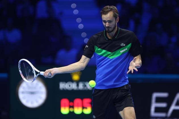 Daniil Medvedev vs Jannik Sinner Daniil Medvedev of Russia in action during the semi-final singles match between Daniil Medvedev of Russia and Jannik Sinner of Italy on Day seven of the Nitto ATP, Tennis Herren World Tour Finals. Torino Pala Alpitour Italy Copyright: xMarcoxCanonierox
