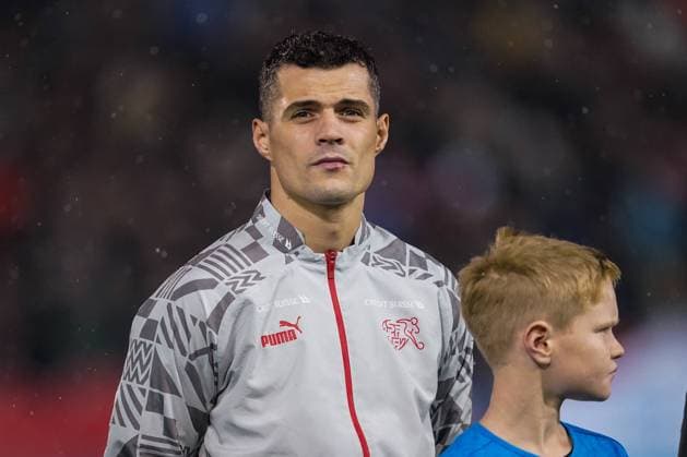 BASEL, SWITZERLAND NOVEMBER 18 Granit Xhaka of Switzerland as he lines up for the National Anthems during the UEFA EURO 2024 European qualifier match between Switzerland and Kosovo at St Jakob Park on November 18, 2023 in Basel, Switzerland Basel St Jakob Park Switzerland Copyright: xJustPictures.ch DanielaxPorcellix jp-en-EuSpIm-DP108292 20231118
