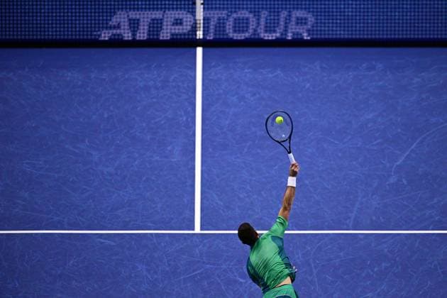 Foto Marco Alpozzi LaPresse 18 Novembre 2023 Torino - Italia - - Tennis Nitto ATP, Tennis Herren Finals - Carlos ALCARAZ (ESP) vs Novak DJOKOVIC (SRB) Nella foto: Novak DJOKOVIC (SRB) November 18, 2023 Turin - Italy - Sport - Tennis Nitto ATP Finals - Carlos ALCARAZ (ESP) vs Novak DJOKOVIC (SRB) In the pic: Novak DJOKOVIC (SRB)  Copyright: xMarcoxAlpozzi LaPressex