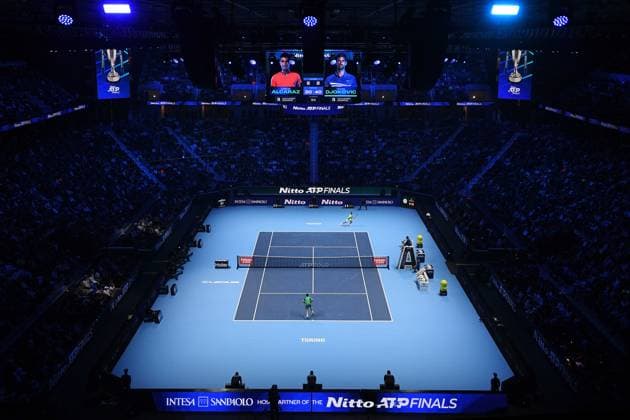 Foto Marco Alpozzi LaPresse 18 Novembre 2023 Torino - Italia - - Tennis Nitto ATP, Tennis Herren Finals - Carlos ALCARAZ (ESP) vs Novak DJOKOVIC (SRB) Nella foto: Novak DJOKOVIC (SRB) November 18, 2023 Turin - Italy - Sport - Tennis Nitto ATP Finals - Carlos ALCARAZ (ESP) vs Novak DJOKOVIC (SRB) In the pic: Novak DJOKOVIC (SRB)  Copyright: xMarcoxAlpozzi LaPressex