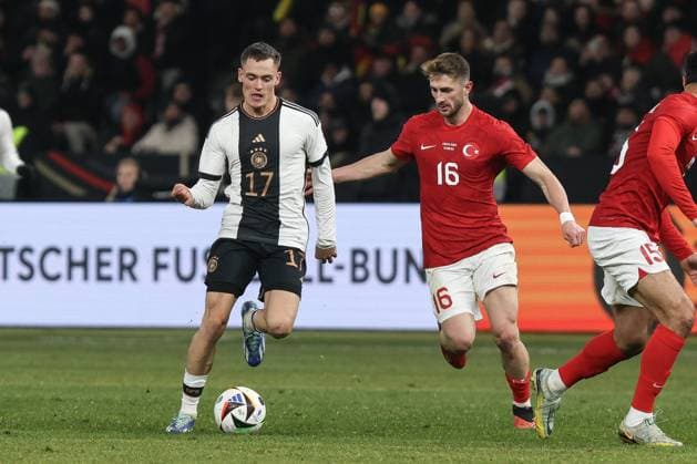 Sport, Football, UEFA Friendlies Season 2023 24 International match Germany Turkey 18 11 2023, Olympiastadion Berlin Florian Wirtz Germany, 17 Ismail Yüksek Turkey, 16 Berlin Olympiastadion Berlin Berlin Germany