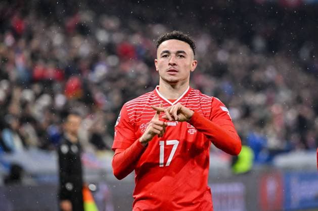 18 11 2023, Basel, Switzerland, St Jakob Park, Switzerland vs Kosovo UEFA European Championship Qualification 2023 2024 Group I, Ruben Vargas Switzerland goal celebration, cheers after his goal for 1 0 Photo H Langer Basel St Jakob Park Switzerland  541_SCHKOS20231118_030 Langer-541