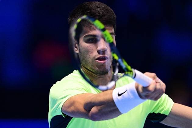 Foto Marco Alpozzi LaPresse 18 Novembre 2023 Torino - Italia - - Tennis Nitto ATP, Tennis Herren Finals - Carlos ALCARAZ (ESP) vs Novak DJOKOVIC (SRB) Nella foto: Carlos ALCARAZ (ESP) November 18, 2023 Turin - Italy - Sport - Tennis Nitto ATP Finals - Carlos ALCARAZ (ESP) vs Novak DJOKOVIC (SRB) In the pic: Carlos ALCARAZ (ESP)  Copyright: xMarcoxAlpozzi LaPressex