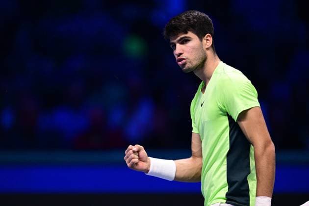 Foto Marco Alpozzi LaPresse 18 Novembre 2023 Torino - Italia - - Tennis Nitto ATP, Tennis Herren Finals - Carlos ALCARAZ (ESP) vs Novak DJOKOVIC (SRB) Nella foto: Carlos ALCARAZ (ESP) November 18, 2023 Turin - Italy - Sport - Tennis Nitto ATP Finals - Carlos ALCARAZ (ESP) vs Novak DJOKOVIC (SRB) In the pic: Carlos ALCARAZ (ESP)  Copyright: xMarcoxAlpozzi LaPressex