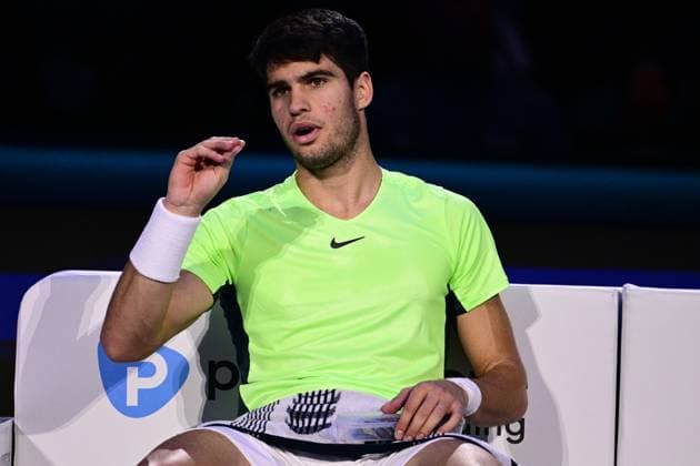 Foto Marco Alpozzi LaPresse 18 Novembre 2023 Torino - Italia - - Tennis Nitto ATP, Tennis Herren Finals - Carlos ALCARAZ (ESP) vs Novak DJOKOVIC (SRB) Nella foto: Carlos ALCARAZ (ESP) November 18, 2023 Turin - Italy - Sport - Tennis Nitto ATP Finals - Carlos ALCARAZ (ESP) vs Novak DJOKOVIC (SRB) In the pic: Carlos ALCARAZ (ESP)  Copyright: xMarcoxAlpozzi LaPressex
