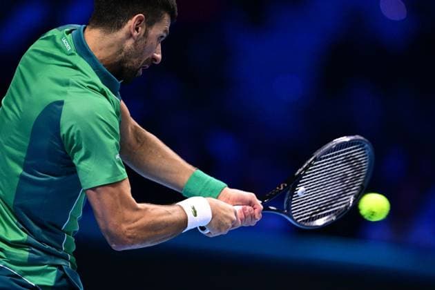 Foto Marco Alpozzi LaPresse 18 Novembre 2023 Torino - Italia - - Tennis Nitto ATP, Tennis Herren Finals - Carlos ALCARAZ (ESP) vs Novak DJOKOVIC (SRB) Nella foto: Novak DJOKOVIC (SRB) November 18, 2023 Turin - Italy - Sport - Tennis Nitto ATP Finals - Carlos ALCARAZ (ESP) vs Novak DJOKOVIC (SRB) In the pic: Novak DJOKOVIC (SRB)  Copyright: xMarcoxAlpozzi LaPressex