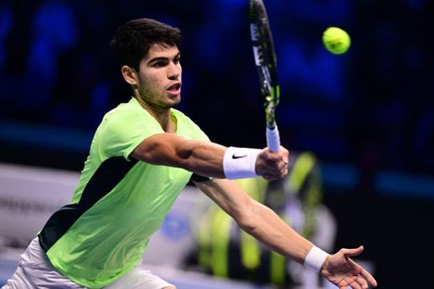 Foto Marco Alpozzi LaPresse 18 Novembre 2023 Torino - Italia - - Tennis Nitto ATP, Tennis Herren Finals - Carlos ALCARAZ (ESP) vs Novak DJOKOVIC (SRB) Nella foto: Carlos ALCARAZ (ESP) November 18, 2023 Turin - Italy - Sport - Tennis Nitto ATP Finals - Carlos ALCARAZ (ESP) vs Novak DJOKOVIC (SRB) In the pic: Carlos ALCARAZ (ESP)  Copyright: xMarcoxAlpozzi LaPressex