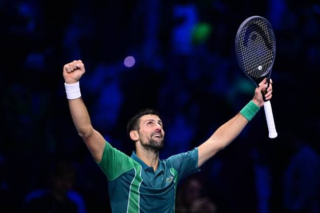 Foto Marco Alpozzi LaPresse 18 Novembre 2023 Torino - Italia - - Tennis Nitto ATP, Tennis Herren Finals - Carlos ALCARAZ (ESP) vs Novak DJOKOVIC (SRB) Nella foto: Novak DJOKOVIC (SRB) November 18, 2023 Turin - Italy - Sport - Tennis Nitto ATP Finals - Carlos ALCARAZ (ESP) vs Novak DJOKOVIC (SRB) In the pic: Novak DJOKOVIC (SRB)  Copyright: xMarcoxAlpozzi LaPressex