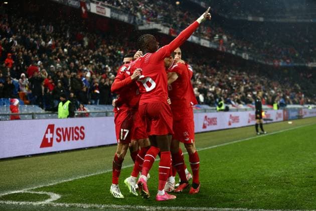UEFA European Football Championship - 2024 UEFA EURO, EM, Europameisterschaft,Fussball Qualifiers - Switzerland vs Kosovo Ruben Vargas of Switzerland celebrating with team mates after a goal during the EURO 2024 qualifying, group I, football match between Switzerland and Kosova on 18 November 2023, St. Jakob-Park Basel, Switzerland. Photo Nderim Kaceli Basilea Switzerland  Copyright: xIPAxSport ABACAx