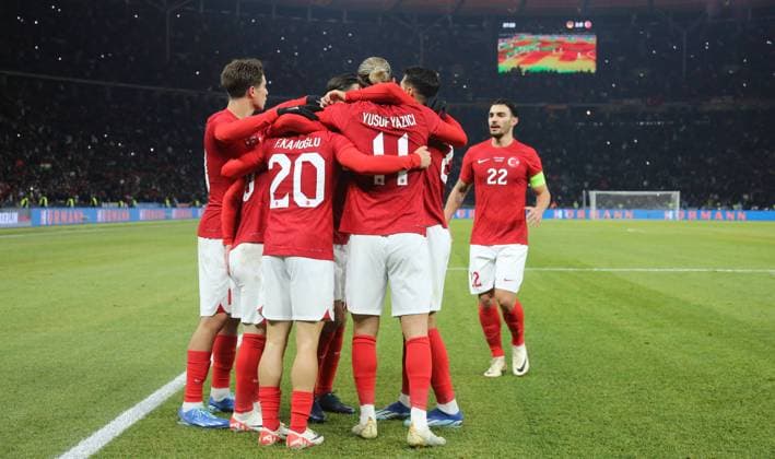 Kenan Yildiz, Ferdi Kadioglu cheers after 1 1 equalizer with Yusuf Yazici, Zeki Celik, Kaan Ayhan joy emotion jubilation sport football soccer international match national team DFB men season 2023 2024 18 11 2023 Germany GER vs Turkey DFL regulations prohibit any use of photographs as image sequences and or quasi video