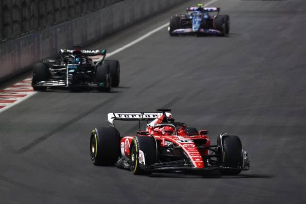 F1 Las Vegas Grand Prix 2023 Charles Leclerc of Ferrari and George Russell of Mercedes during the Formula 1 Las Vegas Grand Prix at Las Vegas Strip Circuit in Las Vegas, United States on November 18, 2023. Las Vegas United States  Copyright: xJakubxPorzyckix originalFilename:porzycki-f1lasveg231118_npNV0.jpg