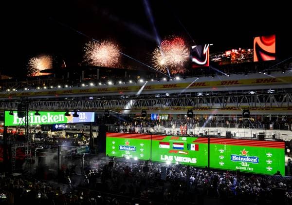 LAS VEGAS - Charles Leclerc (Ferrari), Max Verstappen (Red Bull Racing) and Sergio Perez (Red Bull Racing) on the podium after the Las Vegas Formula 1 Grand Prix at the Las Vegas Strip Circuit in Nevada. ANP SEM VAN DER WAL F1 Grand Prix of Las Vegas 2022 23 xVIxANPxSportx xxANPxIVx 484234702 originalFilename: 484234702.jpg