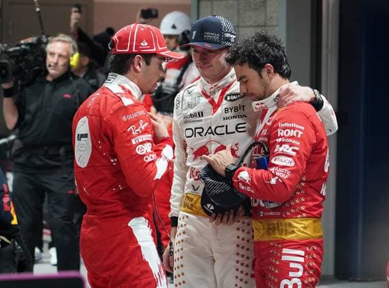 18 11 2023, Las Vegas Street Circuit, Las Vegas, FORMULA 1 HEINEKEN SILVER LAS VEGAS GRAND PRIX 2023 ,in the picture winner Max Verstappen NLD , Oracle Red Bull Racing, 2nd place for Charles Leclerc MCO , Scuderia Ferrari, 3rd place for Sergio Perez MEX , Oracle Red Bull Racing Las Vegas Las Vegas Street Circuit United States  eu-images-506