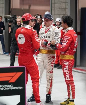 18 11 2023, Las Vegas Street Circuit, Las Vegas, FORMULA 1 HEINEKEN SILVER LAS VEGAS GRAND PRIX 2023 ,in the picture winner Max Verstappen NLD , Oracle Red Bull Racing, 2nd place for Charles Leclerc MCO , Scuderia Ferrari, 3rd place for Sergio Perez MEX , Oracle Red Bull Racing Las Vegas Las Vegas Street Circuit United States  eu-images-506