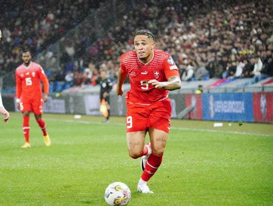 Photo Manuel Geisser 18 11 2023 Soccer Men Season 2023 2024 Europe Qualification 2024 Switzerland Kosovo 1 1 Picture Noah Okafor SUI Gesture Single Image Action