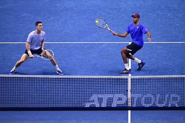 Foto Marco Alpozzi LaPresse 19 Novembre 2023 Torino - Italia - - Tennis Nitto ATP, Tennis Herren Finals - final doubles match against - Marcel Granollers (ESP) e Horacio Granollers (ARG) vs Rajeev Ram (USA) e Joe Salisbury (GBR) Nella foto: Rajeev Ram (USA) e Joe Salisbury (GBR) November 19, 2023 Turin - Italy - Sport - Tennis Nitto ATP Finals - final doubles match against Marcel Granollers (ESP) Horacio Zeballos (ARG) vs Rajeev Ram (USA) Joe Salisbury (GBR) In the pic: Rajeev Ram (USA) e Joe Salisbury (GBR)  Copyright: xMarcoxAlpozzi LaPressex