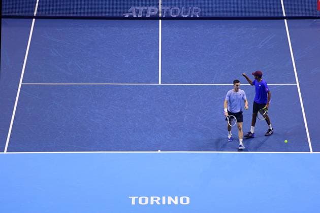 Foto Marco Alpozzi LaPresse 19 Novembre 2023 Torino - Italia - - Tennis Nitto ATP, Tennis Herren Finals - final doubles match against - Marcel Granollers (ESP) e Horacio Granollers (ARG) vs Rajeev Ram (USA) e Joe Salisbury (GBR) Nella foto: Rajeev Ram (USA) e Joe Salisbury (GBR) November 19, 2023 Turin - Italy - Sport - Tennis Nitto ATP Finals - final doubles match against Marcel Granollers (ESP) Horacio Zeballos (ARG) vs Rajeev Ram (USA) Joe Salisbury (GBR) In the pic: Rajeev Ram (USA) e Joe Salisbury (GBR)  Copyright: xMarcoxAlpozzi LaPressex