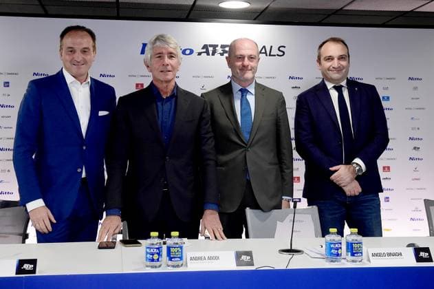 IPP20231119 Tennis: Nitto ATP, Tennis Herren Finals 2023 in Turin, alberto cirio presidente regione piemonte andrea abodi ministro dello binaghi angelo presidente fit e stefano lo russo sindaco torino (Verwendung nur in Deutschland - GERMANY ONLY) *** IPP20231119 Tennis Nitto ATP Finals 2023 in Turin, alberto cirio presidente regione piemonte andrea abodi ministro dello sport binaghi angelo presidente fit e stefano lo russo sindaco torino Use only in Germany GERMANY ONLY 