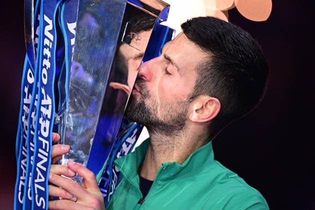 Foto Marco Alpozzi LaPresse 19 Novembre 2023 Torino - Italia - - Tennis Nitto ATP, Tennis Herren Finals - Finale singolo maschile - Jannik SINNER (ITA) vs Novak DJOKOVIC (SRB) Nella foto: Novak DJOKOVIC November 19, 2023 Turin - Italy - Sport - Tennis Nitto ATP Finals - men singles final Jannik SINNER (ITA) vs Novak DJOKOVIC (SRB) In the pic: Novak DJOKOVIC  Copyright: xMarcoxAlpozzi LaPressex