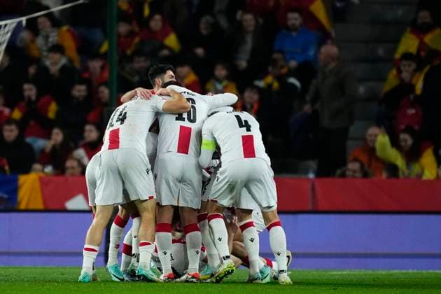 Spain v Georgia: Group A - UEFA EURO, EM, Europameisterschaft,Fussball 2024 European Qualifiers Khvicha Kvaratskhelia Left Winger of Georgia and SSC Napoli celebrates after scoring his sides first goal during the UEFA EURO 2024 European qualifier match between Spain and Georgia at Jose Zorrilla on November 19, 2023 in Valladolid, Spain. Valladolid Spain  Copyright: xJosexBretonx originalFilename:breton-spainvge231119_npDe9.jpg