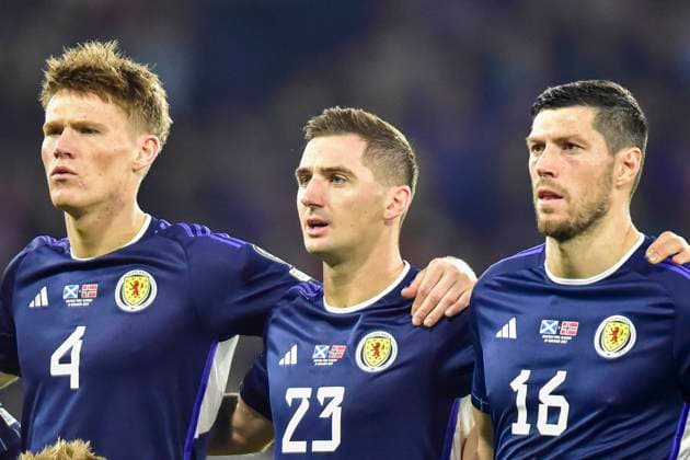Scotland v Norway UEFA EURO, EM, Europameisterschaft,Fussball 2024 Qualifiers Scott McTominay, Kenny McLean and Scott McKenna of Scotland sing their sides national anthem during the UEFA Euro 2024 Qualifiers Group A match at Hampden Park, Glasgow Copyright: xJamiexJohnstonx FIL-19268-0095 UK Newspapers OUT