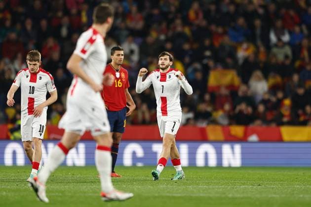 Khvicha Kvaratskhelia (GEO), NOVEMBER 19, 2023 - Football Soccer : Kvaratskhelia celebrate after his goal during UEFA European Championship, EM, Europameisterschaft 2024 Qualifying round group A match between Spain 3-1 Georgia at the Estadio Jose Zorrilla in Valladolid, Spain. Noxthirdxpartyxsales  (236203278)
