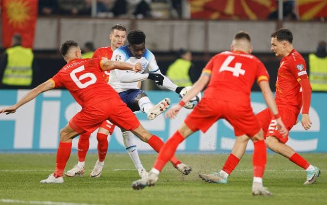 EDITORIAL USE ONLY No use with unauthorised audio, video, data, fixture lists, club league logos or live services. Online in-match use limited to 120 images, no video emulation. No use in betting, games or single club league player publications. North Macedonia v England, UEFA European Championship, EM, Europameisterschaft 2024 Qualifying, Group C, Football, National Arena Tose Proeski, Skopje, North Macedonia - 20 Nov 2023 EDITORIAL USE ONLY No use with unauthorised audio, video, data, fixture lists, club league logos or live services. Online in-match use limited to 120 images, no video emulation. No use in betting, games or single club league player publications. Copyright: xNikolaxKrstic Shutterstockx 14223610dh