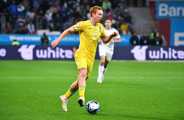 Football, Men, Qualification for European Championship 2024, BayArena Leverkusen, Ukraine Italy 0 0 Yukhym Konoplia UKR Action, single image UEFA REGULATIONS PROHIBIT ANY USE OF PHOTOGRAPHS AS IMAGE SEQUENCES AND OR QUASI VIDEO
