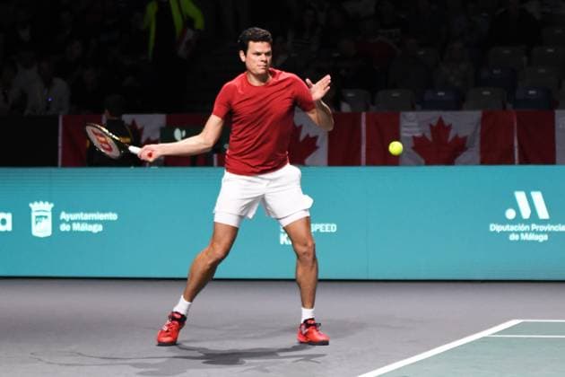 RECORD DATE NOT STATED Canada s Milos Raonic in action against Finland s Patrick Kaukovalta during the Finals Davis Cup 2023 match Canada vs Finland at thePalacio Martin Carpena, Spain in Malaga on November 21, 2023 Copyright: xAndreaxRositox DSC_1640