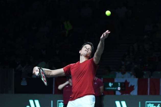RECORD DATE NOT STATED Canada s Milos Raonic in action against Finland s Patrick Kaukovalta during the Finals Davis Cup 2023 match Canada vs Finland at thePalacio Martin Carpena, Spain in Malaga on November 21, 2023 Copyright: xAndreaxRositox DSC_1729