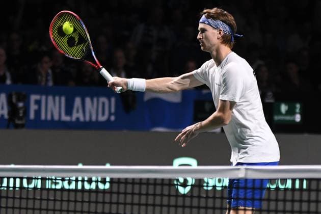 RECORD DATE NOT STATED Canada s Milos Raonic in action against Finland s Patrick Kaukovalta during the Finals Davis Cup 2023 match Canada vs Finland at thePalacio Martin Carpena, Spain in Malaga on November 21, 2023 Copyright: xAndreaxRositox DSC_1703
