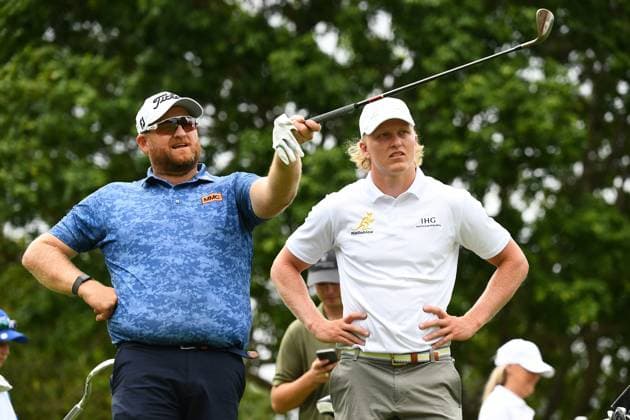 AUSTRALIAN PGA, Golf Herren GOLF PRO AM, Aaron Pike and Wallabies player Carter Gordon look on during the Pro AM, at the Royal Queensland Golf Club in Brisbane, Wednesday, November 22, 2023. ( NO ARCHIVING, EDITORIAL USE ONLY, NO USE IN BOOKS WITHOUT CONSENT BRISBANE QUEENSLAND AUSTRALIA  Copyright: xJONOxSEARLEx 20231122001868338037