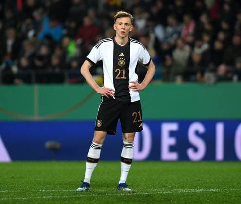 21 11 2023, Essen, Germany, Stadium Essen, Germany vs Poland UEFA European Under 21 Championship Qualifying Group D, Maximilian Beier Germany watches Photo Ralf Treese Essen Stadium Essen North Rhine Westphalia Germany  521_GERPOL20231121_092 Treese-521