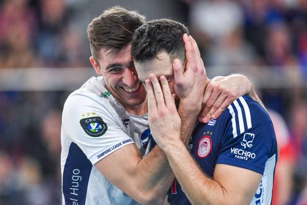 2023.11.22 Kedzierzyn-Kozle Siatkowka Mezczyzn CEV Liga Mistrzow Sezon 2023 2024 Grupa Azoty ZAKSA Kedzierzyn-Kozle - Olympiacos Piraeus N z Lukasz Kaczmarek, Rafail Koumentakis, radosc Foto Marcin Bulanda PressFocus 2023.11.22 Kedzierzyn-Kozle Volleyball Men CEV Champions League Season 2023 2024 Grupa Azoty ZAKSA Kedzierzyn-Kozle - Olympiacos Piraeus Lukasz Kaczmarek, Rafail Koumentakis, radosc Credit: Marcin Bulanda PressFocus NEWSPIX.PL --- Newspix.pl  20231122xPF_MB0614