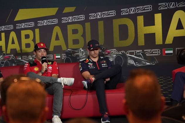 23 11 2023, Yas Marina Circuit, Abu Dhabi, Formula 1 Etihad Airways Abu Dhabi Grand Prix 2023 , pictured Charles Leclerc MCO , Scuderia Ferrari, Max Verstappen NLD , Oracle Red Bull Racing Abu Dhabi Yas Marina Circuit United Arab Emirates  eu-images-506