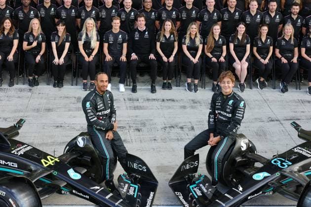 Photo of the Mercedes AMG Petronas F1 Team with 44 Lewis Hamilton GBR, Mercedes AMG Petronas F1 Team and 63 George Russell GBR, Mercedes AMG Petronas F1 Team , F1 Grand Prix of Abu Dhabi at Yas Marina Circuit on November 23, 2023 in Abu Dhabi, United Arab Emirates Photo by HOCH ZWEI Abu Dhabi United Arab Emirates