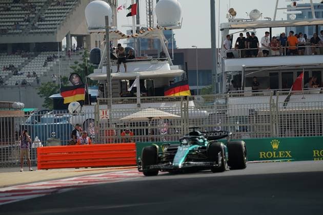 24 11 2023, Yas Marina Circuit, Abu Dhabi, Formula 1 Etihad Airways Abu Dhabi Grand Prix 2023 , in the picture Rober Geiss watches the Formula 1 training from his yacht Indigo Star, Lance Stroll CAN , Aston Martin Aramco Cognizant Formula One Team Abu Dhabi Yas Marina Circuit United Arab Emirates  eu-images-506
