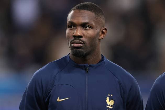 Nice, France, 18th November 2023. Marcus Thuram of France looks on during the line up prior to the UEFA European Championship, EM, Europameisterschaft Qualifying match at Allianz Riviera Stadium, Nice. Picture credit should read: Jonathan Moscrop Sportimage EDITORIAL USE ONLY. No use with unauthorised audio, video, data, fixture lists, club league logos or live services. Online in-match use limited to 120 images, no video emulation. No use in betting, games or single club league player publications. SPI-2730-0159