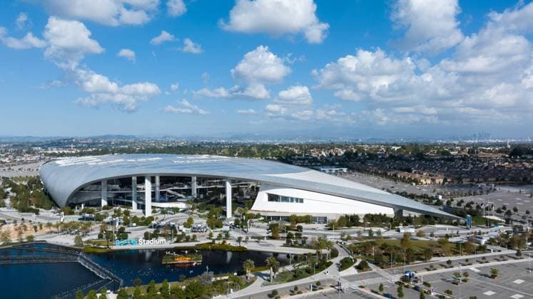 INGLEWOOD, CALIFORNIA - NOVEMBER 24: Aerial view of the SoFi Stadium, which will host the main opening ceremony of 2028 Summer Olympics, on November 24, 2023 in Inglewood, California.  Copyright: xVCGx 111466154654