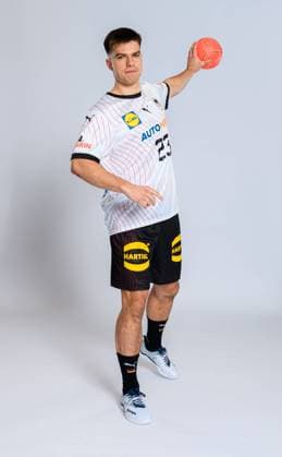 Munich, Germany October 29, 2023 Handball DHB photo shoot Renars Uscins Germany portrait, full body, picture, single, single shot, picture, single, solo, alone, Munich Bavaria Germany