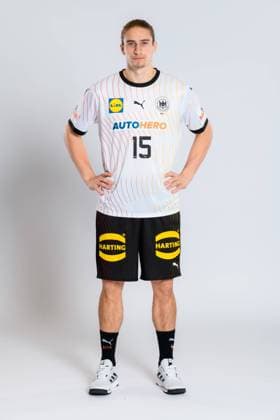Muenchen, Germany October 29, 2023 Handball DHB photo shoot Juri Knorr Germany portrait, full body, picture, single, solo, alone, Muenchen Bavaria Germany
