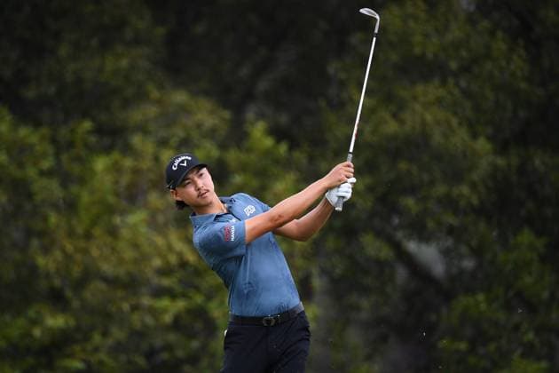 GOLF AUSTRALIAN PGA, Golf Herren Min Woo Lee plays a shot during round 3 of the 2023 Australian PGA Championship in Brisbane, Saturday, November 25, 2023. ( NO ARCHIVING, EDITORIAL USE ONLY, NO USE IN BOOKS WITHOUT CONSENT BRISBANE QUEENSLAND AUSTRALIA  Copyright: xJONOxSEARLEx 20231125001869444643
