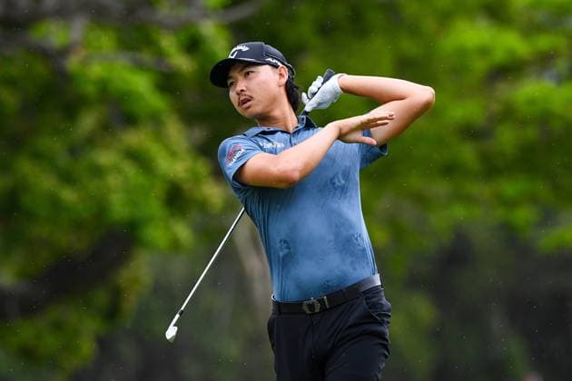 GOLF AUSTRALIAN PGA, Golf Herren Min Woo Lee plays a shot during round 3 of the 2023 Australian PGA Championship in Brisbane, Saturday, November 25, 2023. ( NO ARCHIVING, EDITORIAL USE ONLY, NO USE IN BOOKS WITHOUT CONSENT BRISBANE QUEENSLAND AUSTRALIA  Copyright: xJONOxSEARLEx 20231125001869490331